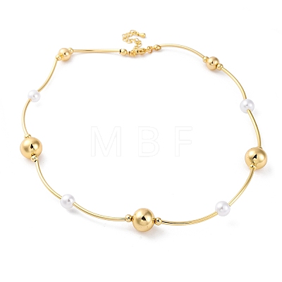 Rack Plating Brass & ABS Plastic Pearl Beads Round Link Chain Necklaces for Women NJEW-C059-08G-1