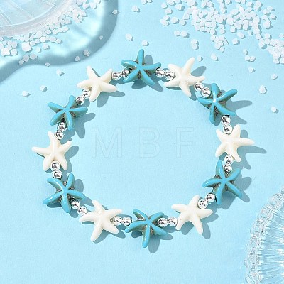 Synthetic Turquoise & Non-magnetic Hematite Beads Stretch Bracelets for Women Men BJEW-JB13728-01-1