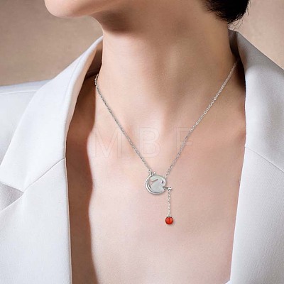 Natural Hetian White Jade Bunny with Lantern Tassel Pendant Necklace JN1081A-1