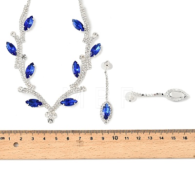 Leaf Brass Rhinestone Stud Dangle Earrings & Pendant Necklaces Set for Women SJEW-M102-03S-02-1