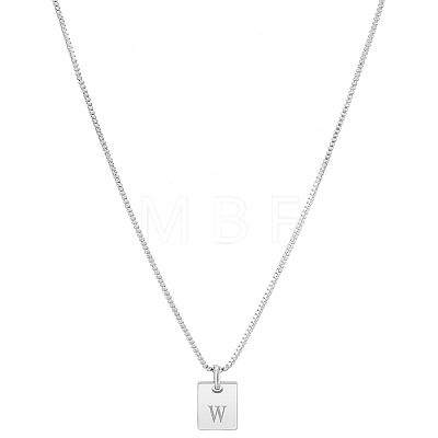 1Pc Stainless Steel Letter Rectangle Pendant Necklaces NJEW-LP0001-34W-P-1
