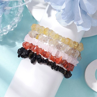 12 Constellation Natural Mixed Gemstone Chip Beaded Stretch Bracelets Sets for Women Men BJEW-JB10264-06-1