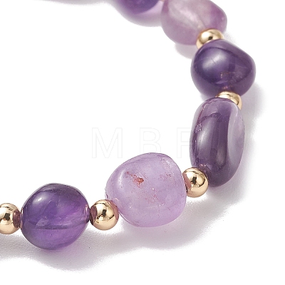 Natural Gemstone & Brass Beads Stretch Bracelets for Women BJEW-JB13414-1