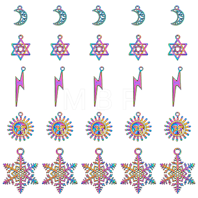  25Pcs 5 Styles Rainbow Color Alloy Pendants PALLOY-NB0002-07-RS-1