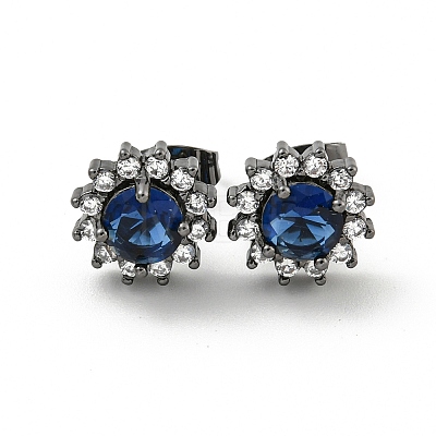 Flower Brass Micro Pave Clear Cubic Zirconia Stud Earrings EJEW-G387-04B-1