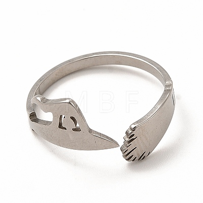 Non-Tarnish 304 Stainless Steel Wtch Broom and Hat Open Cuff Ring for Women RJEW-K239-06P-1