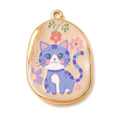 Printed 304 Stainless Steel Enamel Pendants SA-CBAB1B6-03G-01-1