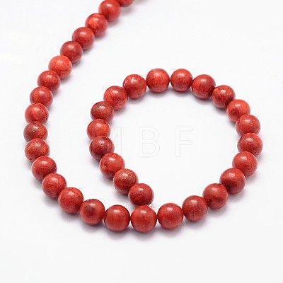 Synthetic Grass Coral Round Beads Strands CORA-E029-6mm-01-1