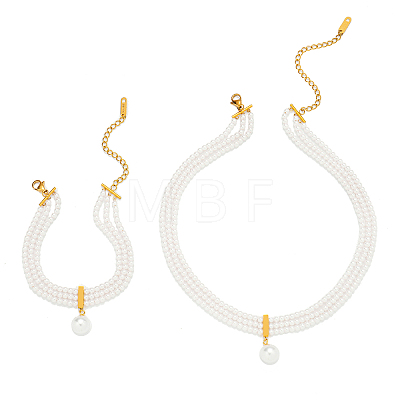 Multi Strand Plastic Imitation Pearl Beaded Choker Necklaces & Bracelets Sets PQ1108-1