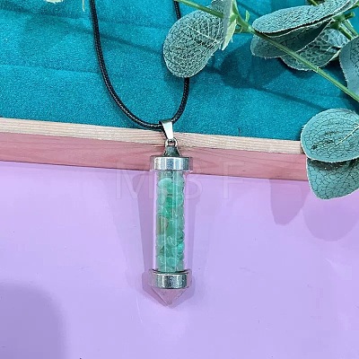 Zinc Alloy with Glass Hexagonal Bottle with Inner Natural Green Aventurine Chips Pendant Black PU Leather Cord Necklaces ZW0534-11-1