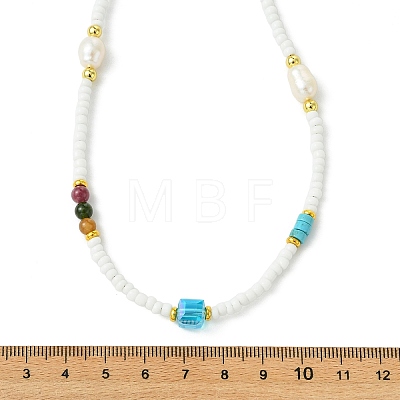 Dyed Natural Howlite Heishi Beads & Rice Natural Pearl & Glass Seed Beaded Necklaces NJEW-JN06249-04-1