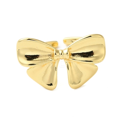 Bowknot Brass Finger Open Cuff Rings for Women RJEW-A048-29G-1