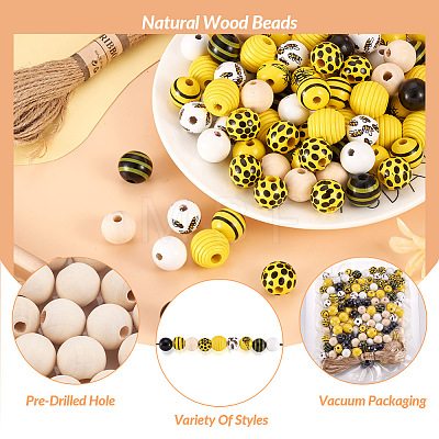 Kissitty DIY Bee Wooded Ornaments Kit DIY-KS0001-28-1