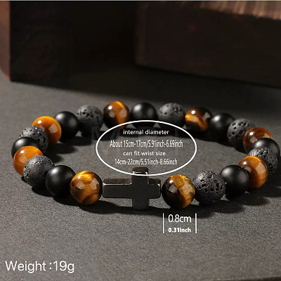 Natural Tiger Eye & Lava Rock & Black Stone Round Beads Stretch Bracelets LL8667-1