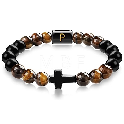 8MM Natural Tiger Eye and Matte Black Obsidian Round Beaded Stretch Bracelets SL9862-16-1