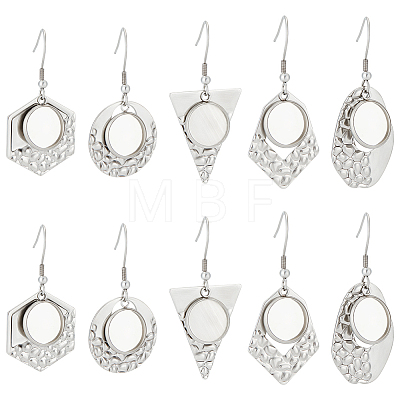 20Pcs 5 Style Hexagon & Teardrop & Flat Round & Polygon 304 Stainless Steel Dangle Earring Settings FIND-BBC0002-50-1