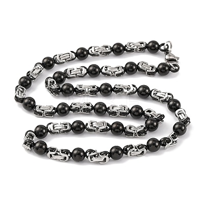 201 Stainless Steel Round Ball Links Chain Necklace NJEW-F222-38EBP-06-1