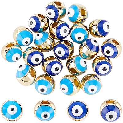 20Pcs 2 Colors Evil Eyes Brass Enamel Beads KK-BBC0026-14-1