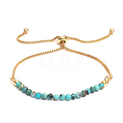 Synthetic Turquoise Faceted Round Beaded Adjustable Brass Box Chain Slider Bracelets for Women QE7421-5-1