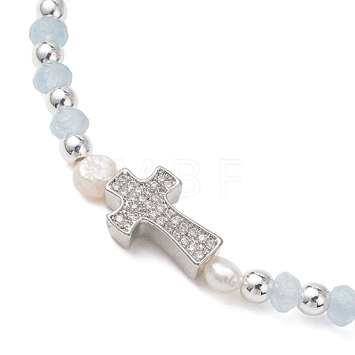 Dyed Natural Malaysia Jade Rondelle & Cultured Freshwater Pearl Beaded Stretch Bracelets BJEW-JB13380-02-1