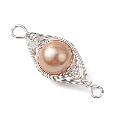 Copper Wire Wrapped Shell Pearl Connector Charms PALLOY-JF03114-01-1