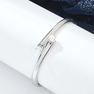 304 Stainless Steel Bangles with Plastic Imitation Pearl for Women BJEW-Z080-01P-1