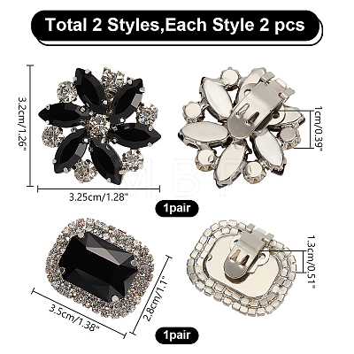 ARRICRAFT 2 Pairs 2 Style Flower & Rectangle Glass Rhinestone Shoe Decoration AJEW-AR0001-80-1