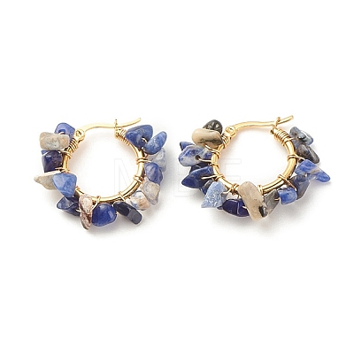 Natural Lapis Lazuli Chips Braided Hoop Earrings EJEW-JE04940-04-1