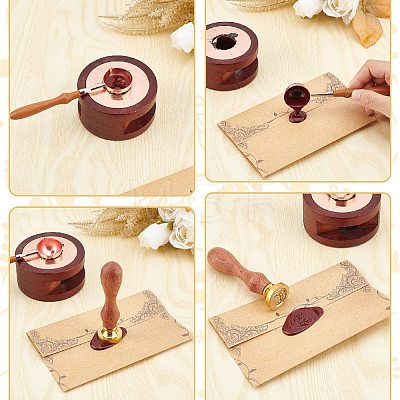 Brass Wax Seal Stamps with Rosewood Handle AJEW-WH0412-0089-1