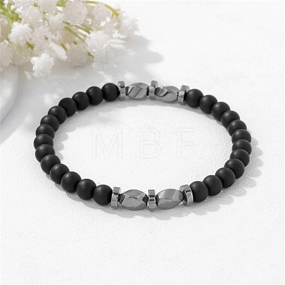 Natural Obsidian Twist Round Beaded Stretch Bracelets WG50776-02-1