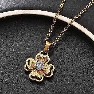 304 Stainless Steel Crystal Rhinestone Clover Pendant Necklaces for Women NJEW-Z056-03G-1