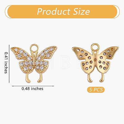 5 Pieces Butterfly Clear Cubic Zirconia Charm Pendant Brass CZ Charm Insect Pendant  Gold Plated for Jewelry Necklace Earring Making Crafts JX385A-1