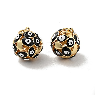 Round with Evil Eye Brass Enamel Pendants KK-G419-15G-04-1