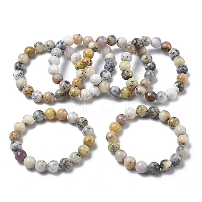 Natural Green Opal Round Beads Stretch Bracelets for Women BJEW-Z158-03L-02-1