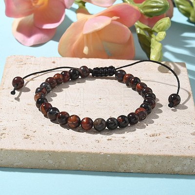 Natural Tiger Eye Round Bead Adjustable Braided Bracelets UO3136-16-1