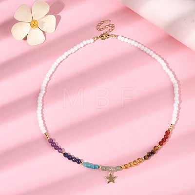 304 Stainless Steel Star Pendant Necklace NJEW-TA00102-1