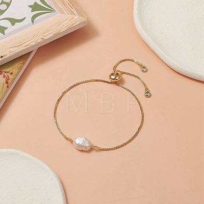 Oval Natural Pearl Beaded Slider Bracelet X-BJEW-JB09315-02-1