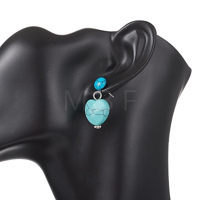 Synthetic Turquoise Heart Dangle Stud Earrings EJEW-JE06920-1