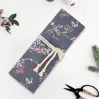Flower Printed Polyester Cloth Knitting Tools Storage Roll Bags AJEW-WH20054-349B-1