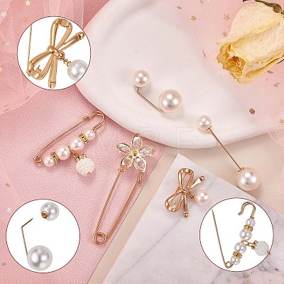 13Pcs 13 Style Acrylic Pearl Beaded Safety Pin Brooch JX430A-1