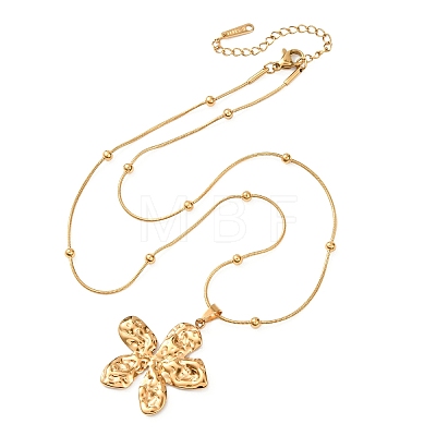304 Stainless Steel Textured Flower Pendant Necklaces for Women NJEW-C117-01A-G-1