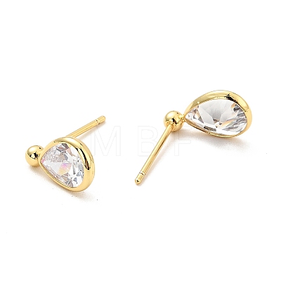 Clear Cubic Zirconia Teardrop Stud Earrings X-EJEW-G297-23G-1