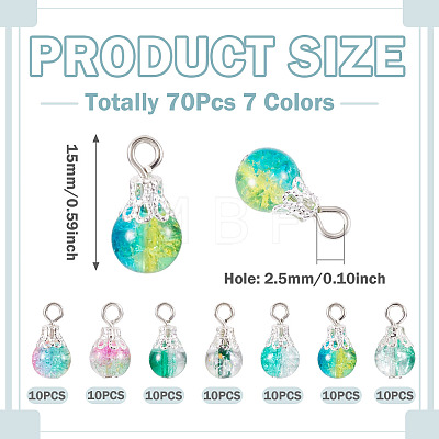 70Pcs 7 Colors Crackle Glass Pendants PALLOY-TADJ00018-1