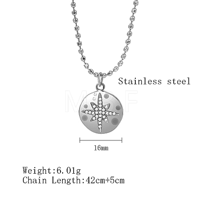 Stainless Steel Rhinestone Flat Round with Star Pendant Necklaces NS9570-2-1