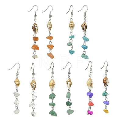 Natural & Synthetic Gemstone Chip Dangle Earrings EJEW-JE05577-1