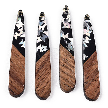 Opaque Resin & Walnut Wood Pendants RESI-N039-64B-1