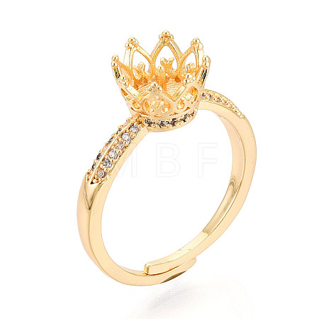Crown Shape Brass Micro Pave Clear Cubic Zirconia Cup Peg Ring Settings KK-T076-18G-1