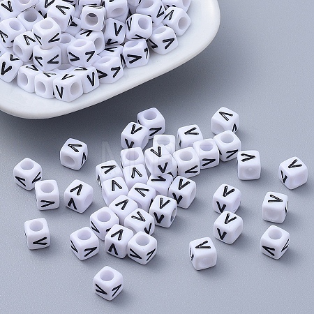 Letter V Cube Acrylic Beads X-PL37C9308-V-1