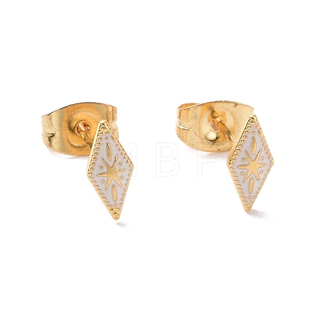 Enamel Rhombus with Star Stud Earrings with 316L Surgical Stainless Steel Pins EJEW-P204-02G-04-1