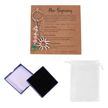 1Pc Gemstone Chip with 201 Stainless Steel Charm Keychains KEYC-CO0001-01C-1